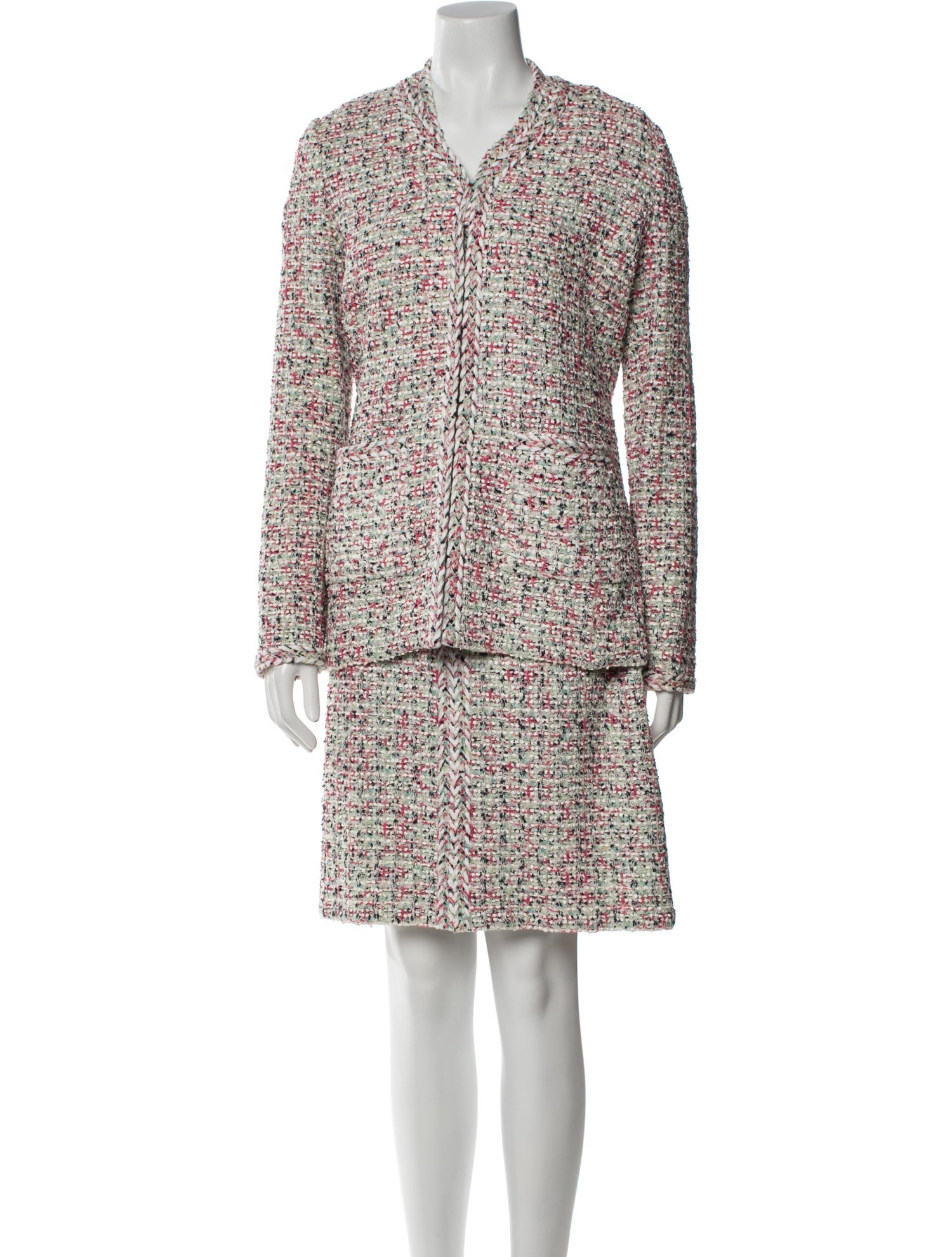 St. John Tweed Pattern Braided Accents Dress Set