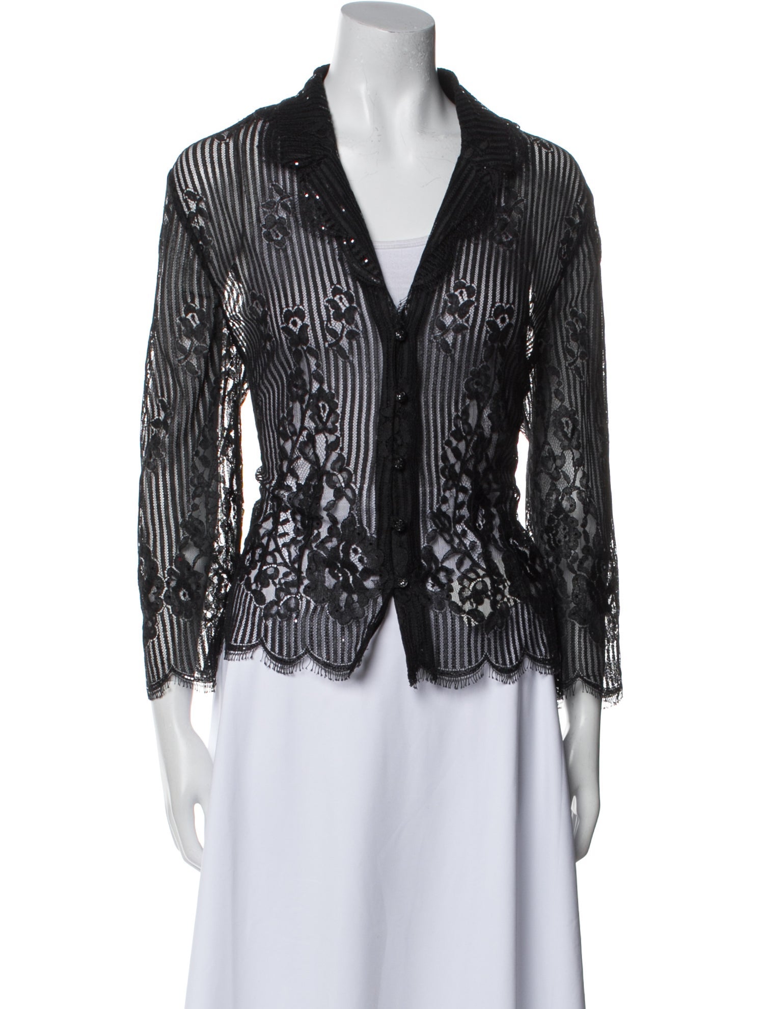 St. John Evening Lace Pattern Three-Quarter Sleeve Blouse