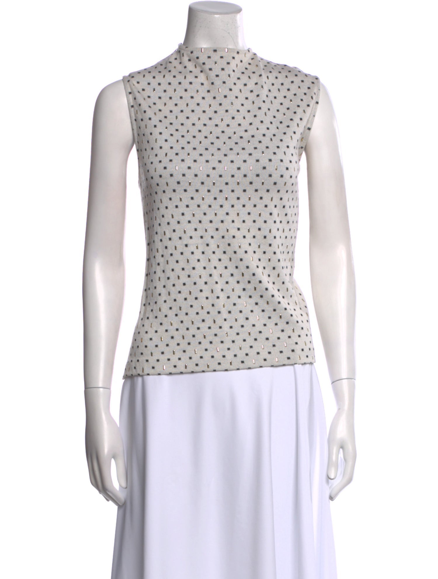 St. John Polka Dot Print Mock Neck Top