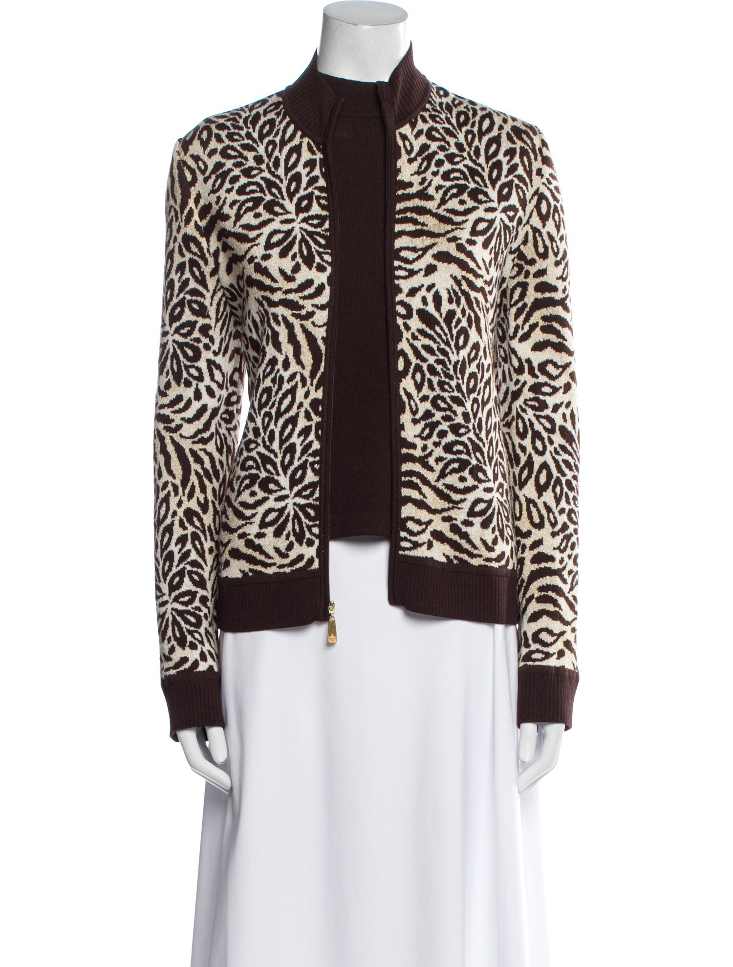 St. John Animal Print Mock Neck Sweater