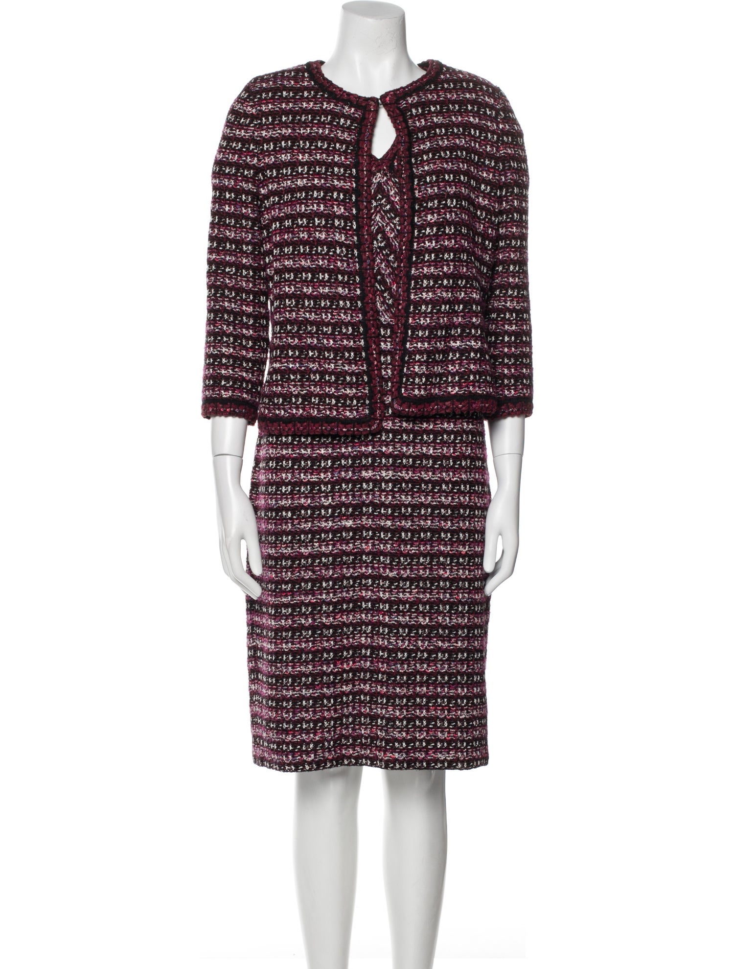 St. John Tweed Pattern Raw-Edge Trim Dress Set