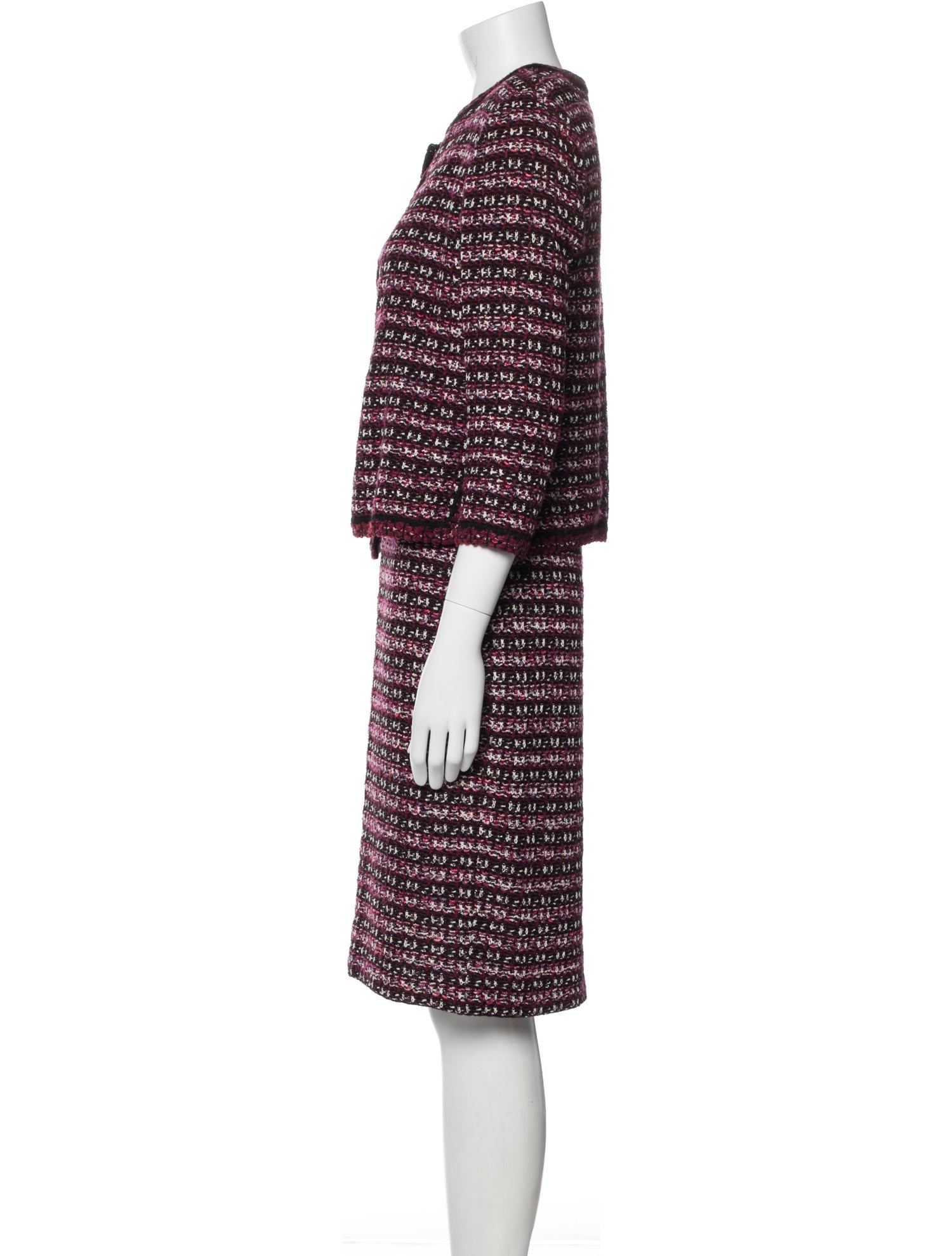 St. John Tweed Pattern Raw-Edge Trim Dress Set