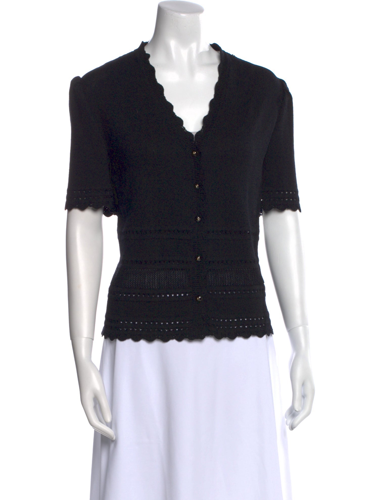 St. John Collection Wool V-Neck Button-Up Top