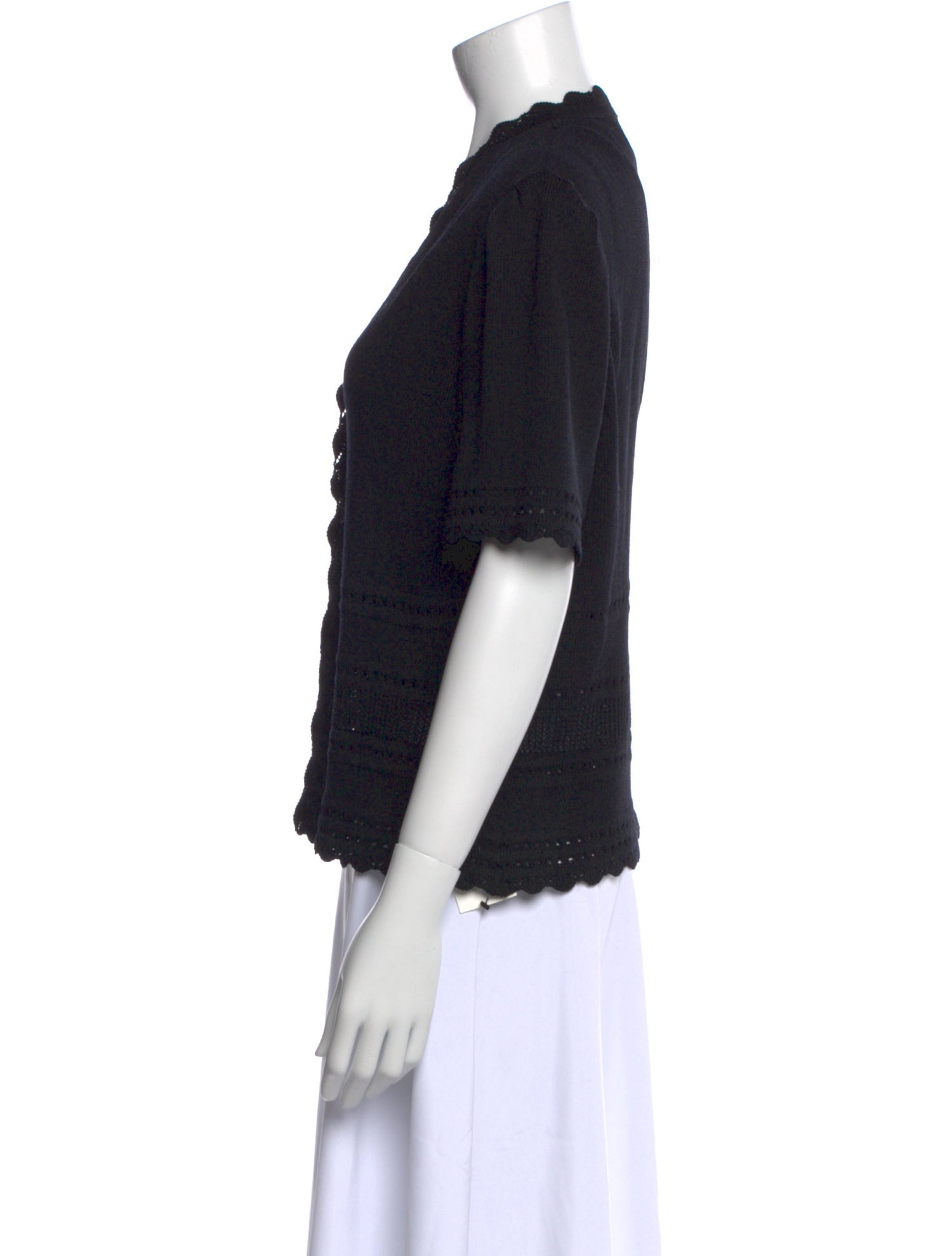 St. John Collection Wool V-Neck Button-Up Top