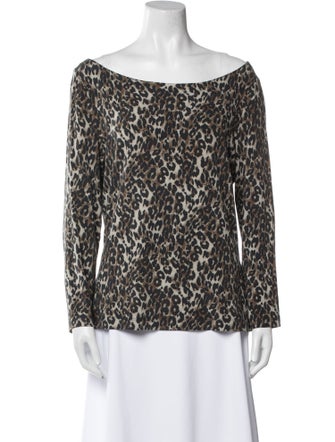 St. John Animal Print Bateau Neckline Blouse