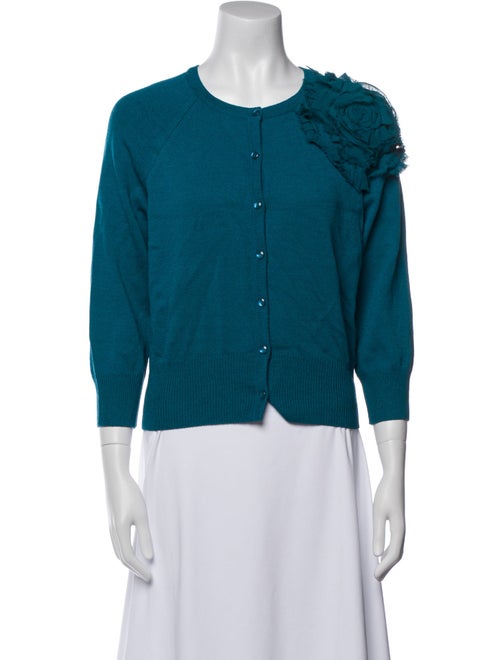 St. John Crew Neck Three-Quarter Sleeve Button-Up Top