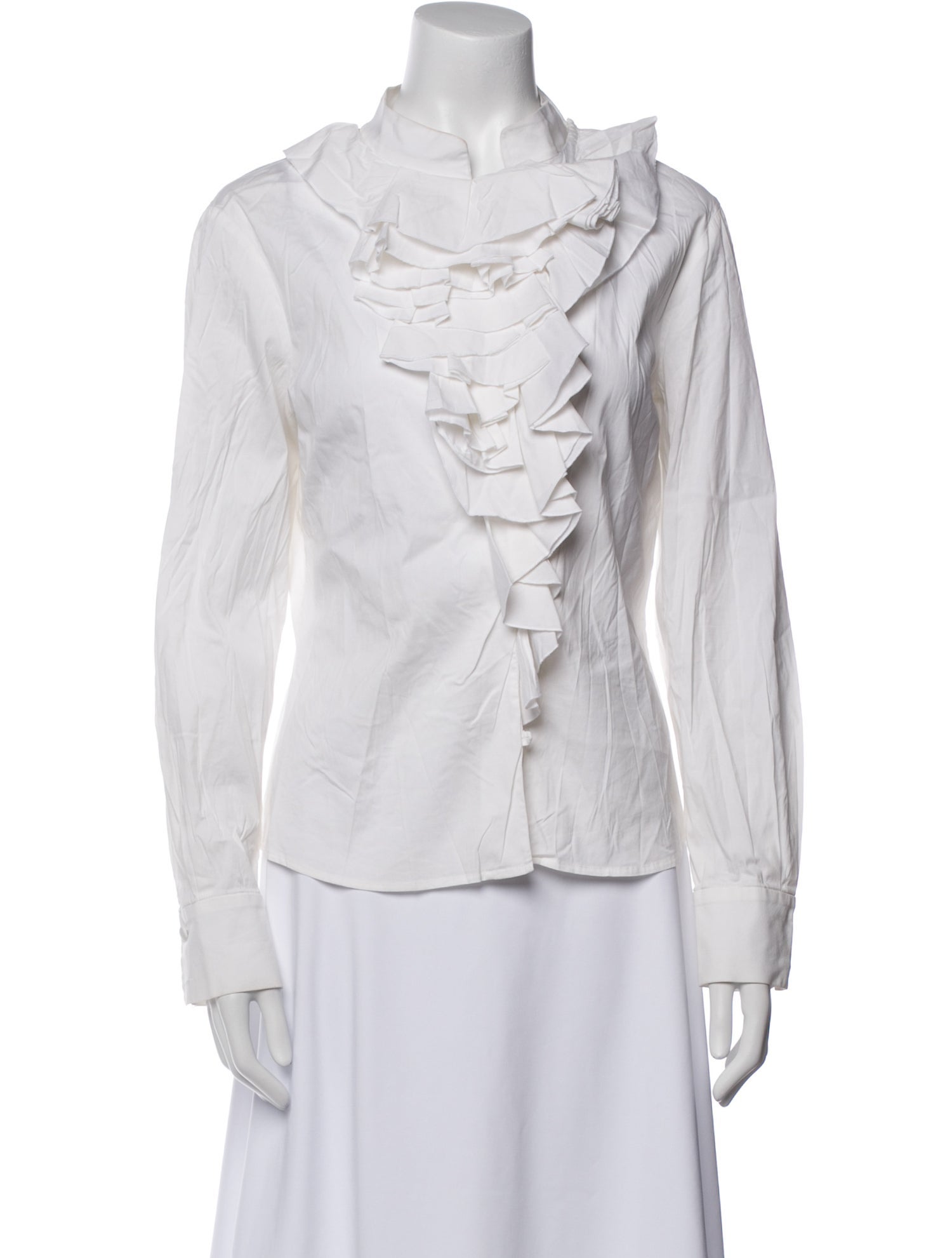 St. John Mock Neck Long Sleeve Button-Up Top