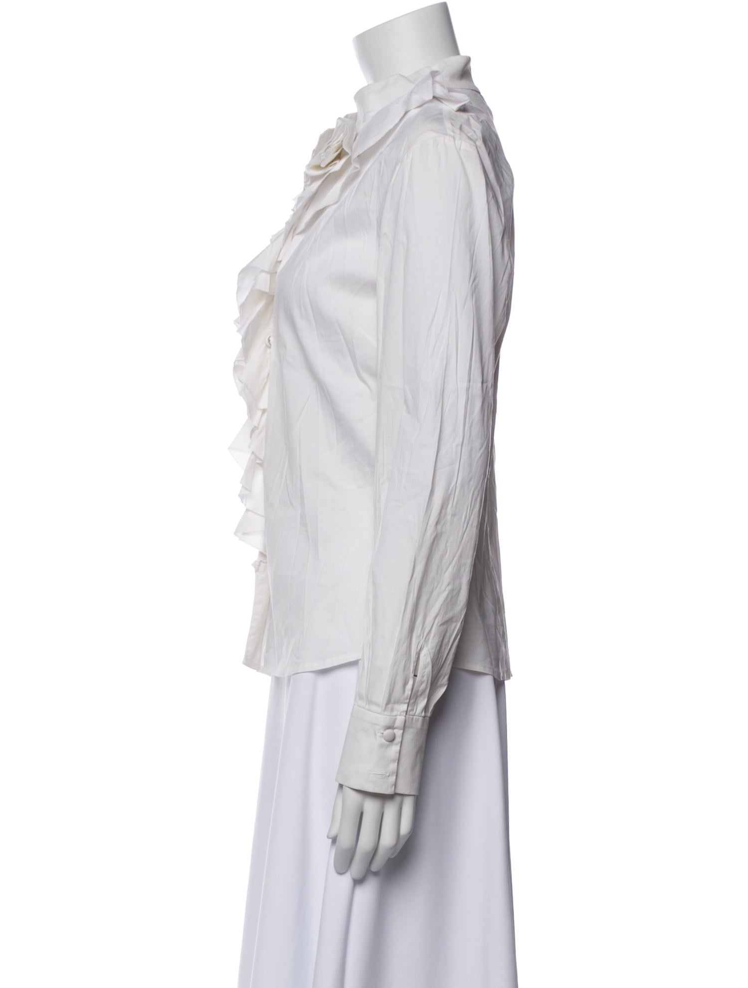 St. John Mock Neck Long Sleeve Button-Up Top