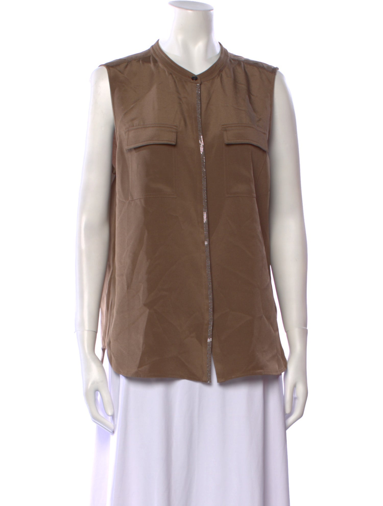 St. John Silk V-Neck Button-Up Top