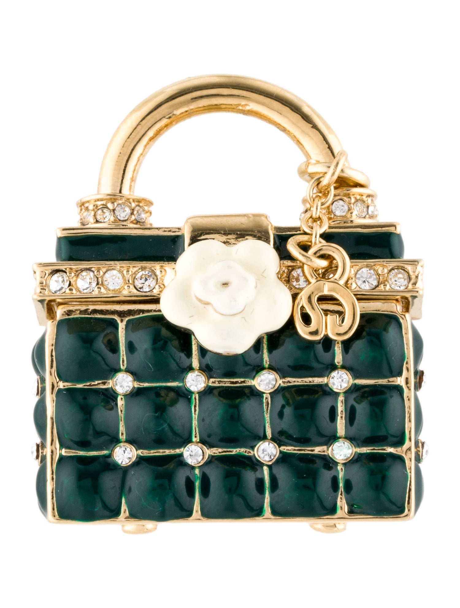 St. John Vintage Crystal & Enamel Tufted Style Purse Pin Brooch