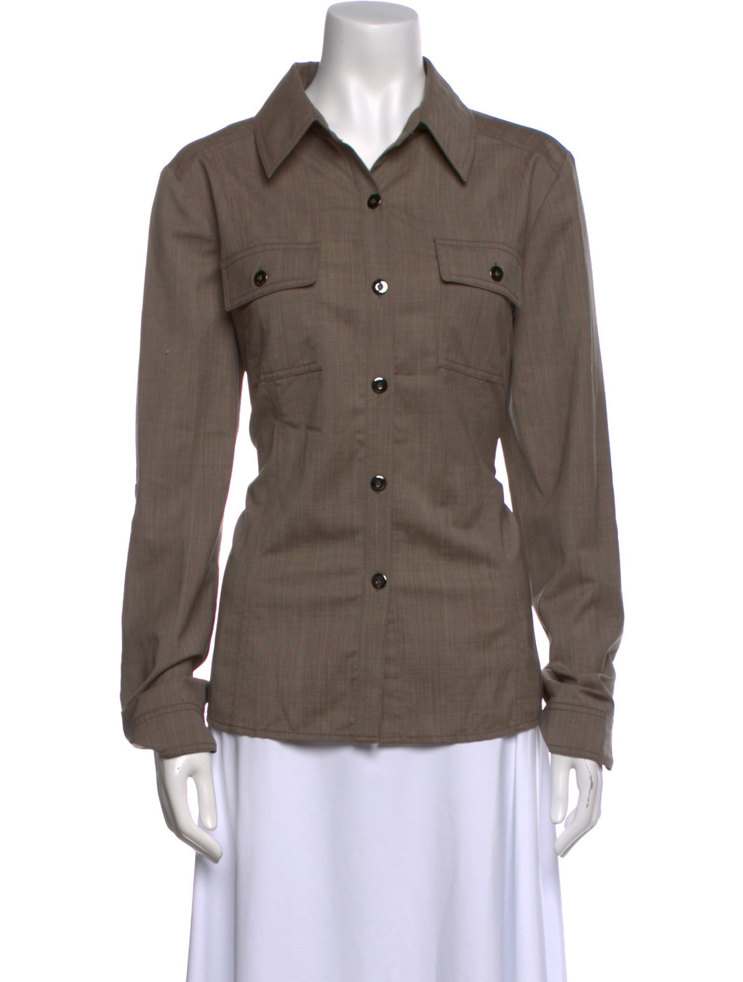 St. John Wool Long Sleeve Button-Up Top