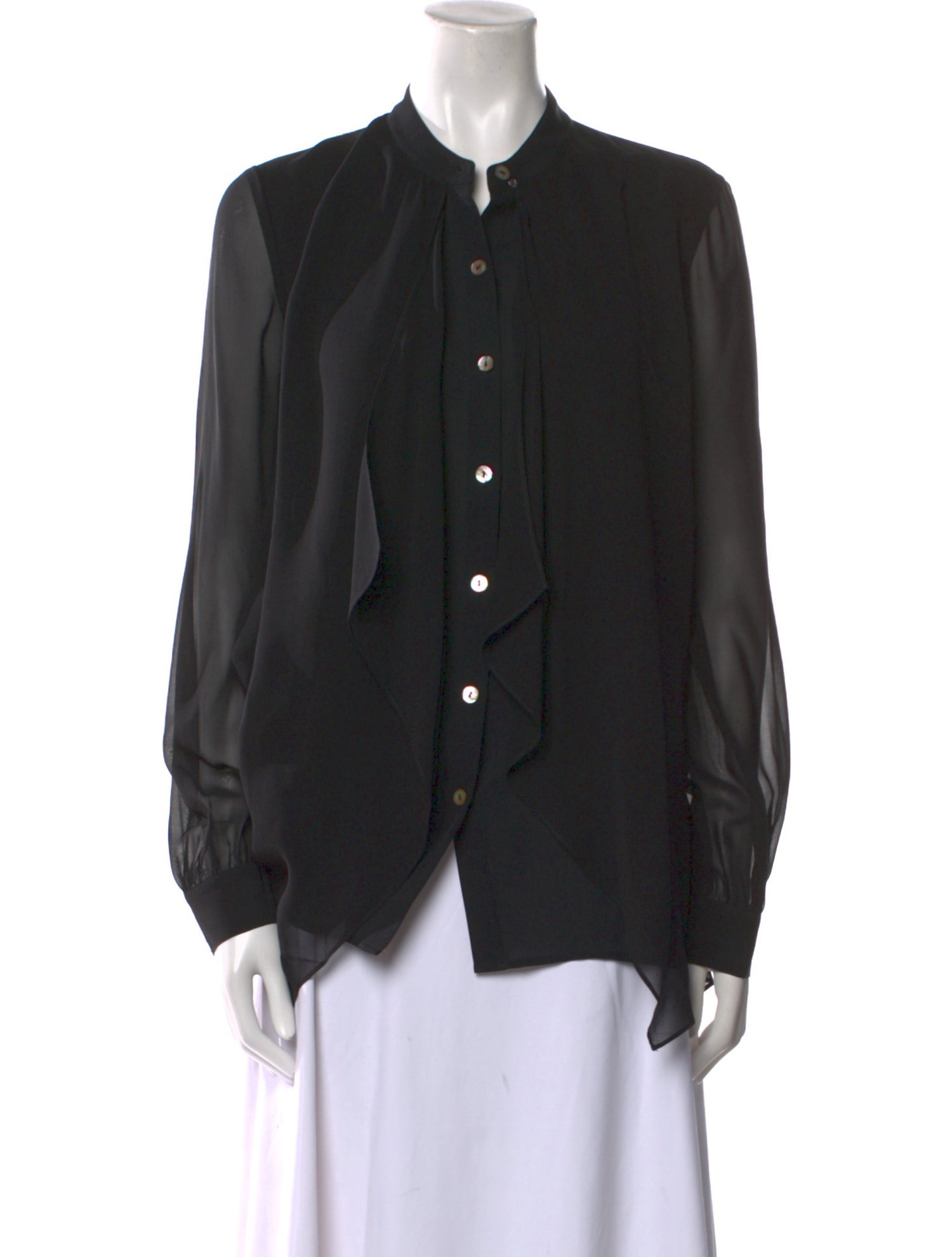 St. John Silk Crew Neck Button-Up Top