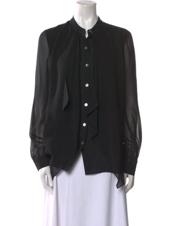 St. John Silk Crew Neck Button-Up Top