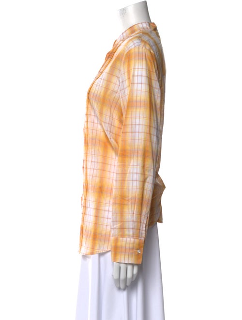 St. John Plaid Print Mock Neck Button-Up Top