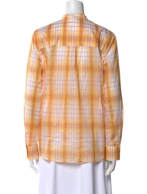 St. John Plaid Print Mock Neck Button-Up Top