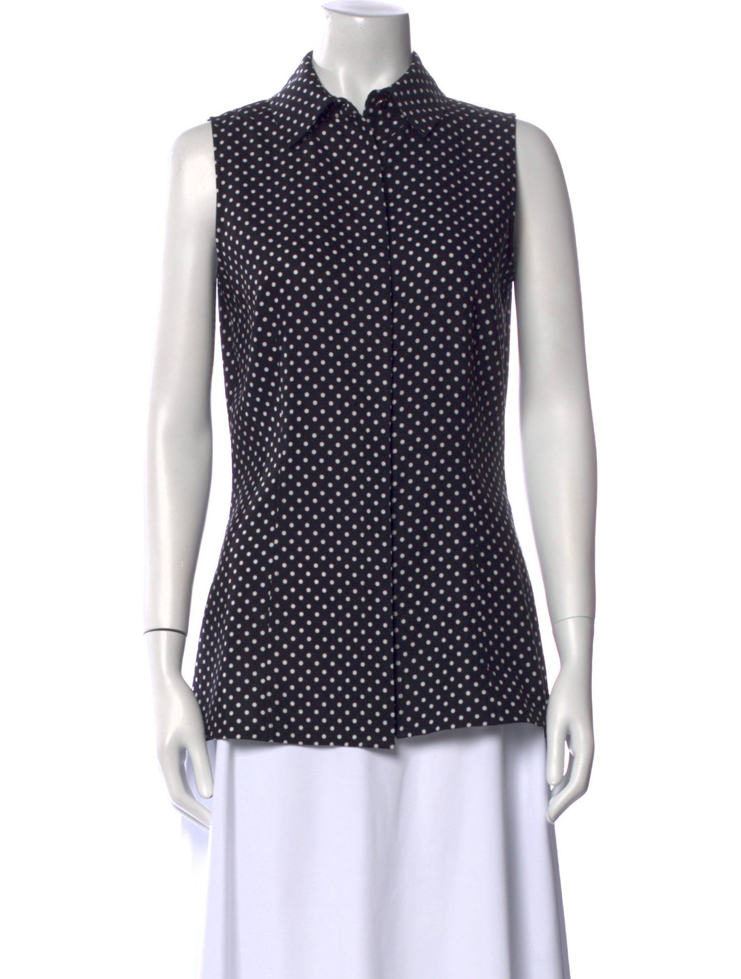 St. John Polka Dot Print Sleeveless Button-Up Top