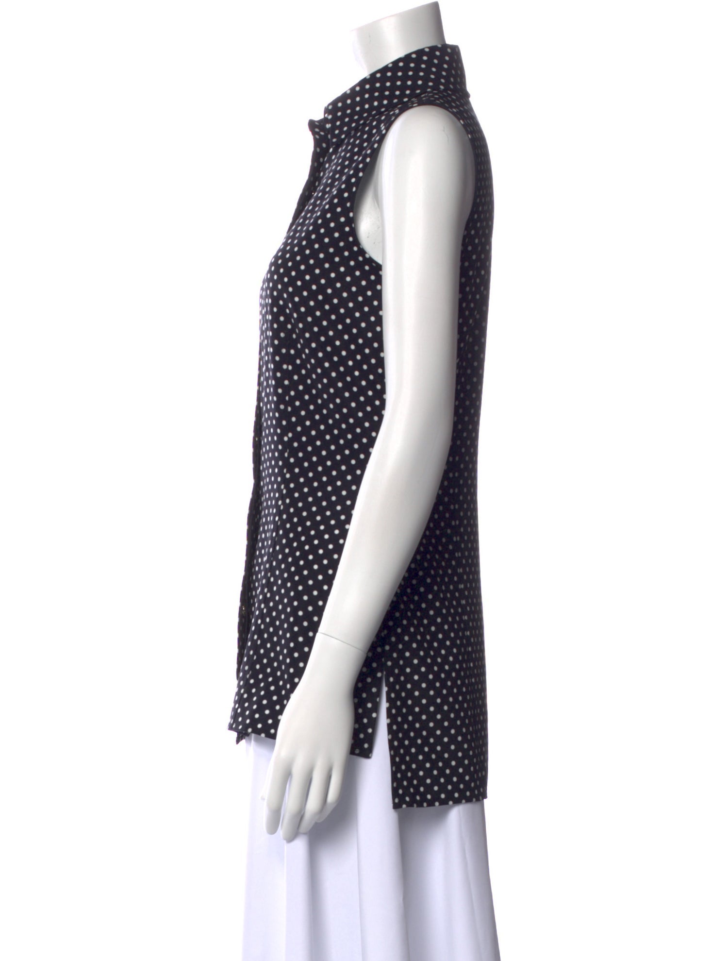 St. John Polka Dot Print Sleeveless Button-Up Top