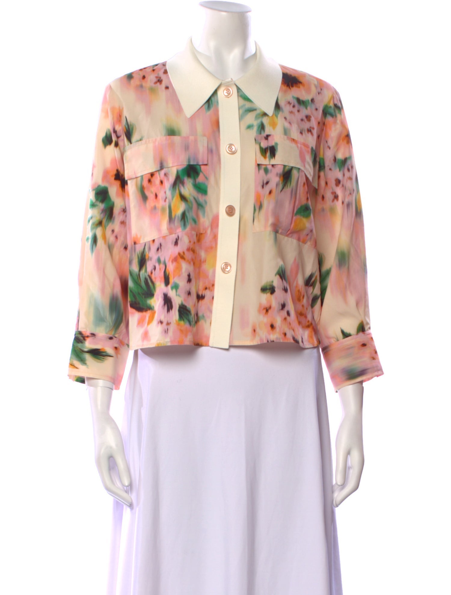 St. John Tie-Dye Print Three-Quarter Sleeve Button-Up Top