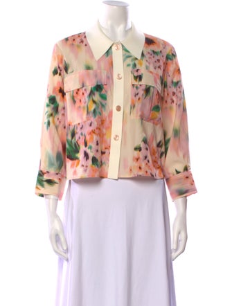 St. John Tie-Dye Print Three-Quarter Sleeve Button-Up Top