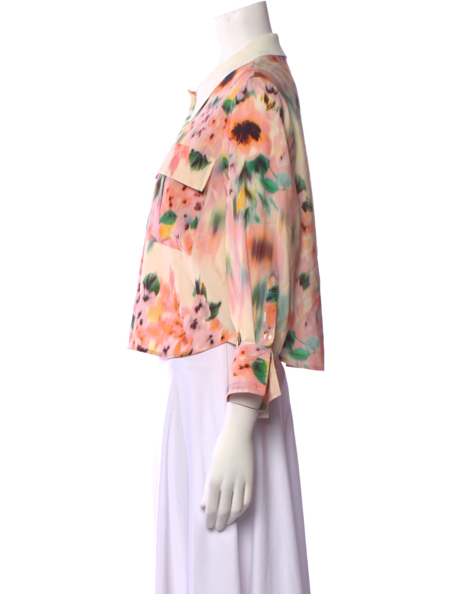 St. John Tie-Dye Print Three-Quarter Sleeve Button-Up Top