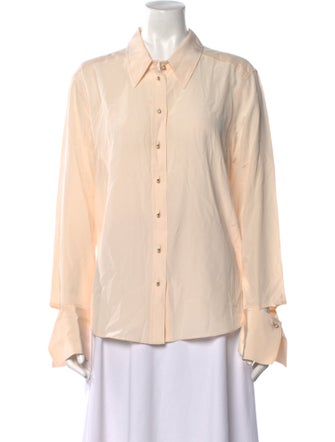 St. John Silk Long Sleeve Button-Up Top