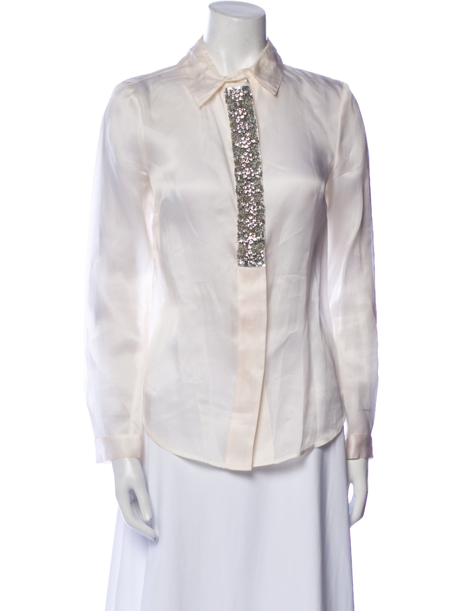 St. John Silk Long Sleeve Button-Up Top