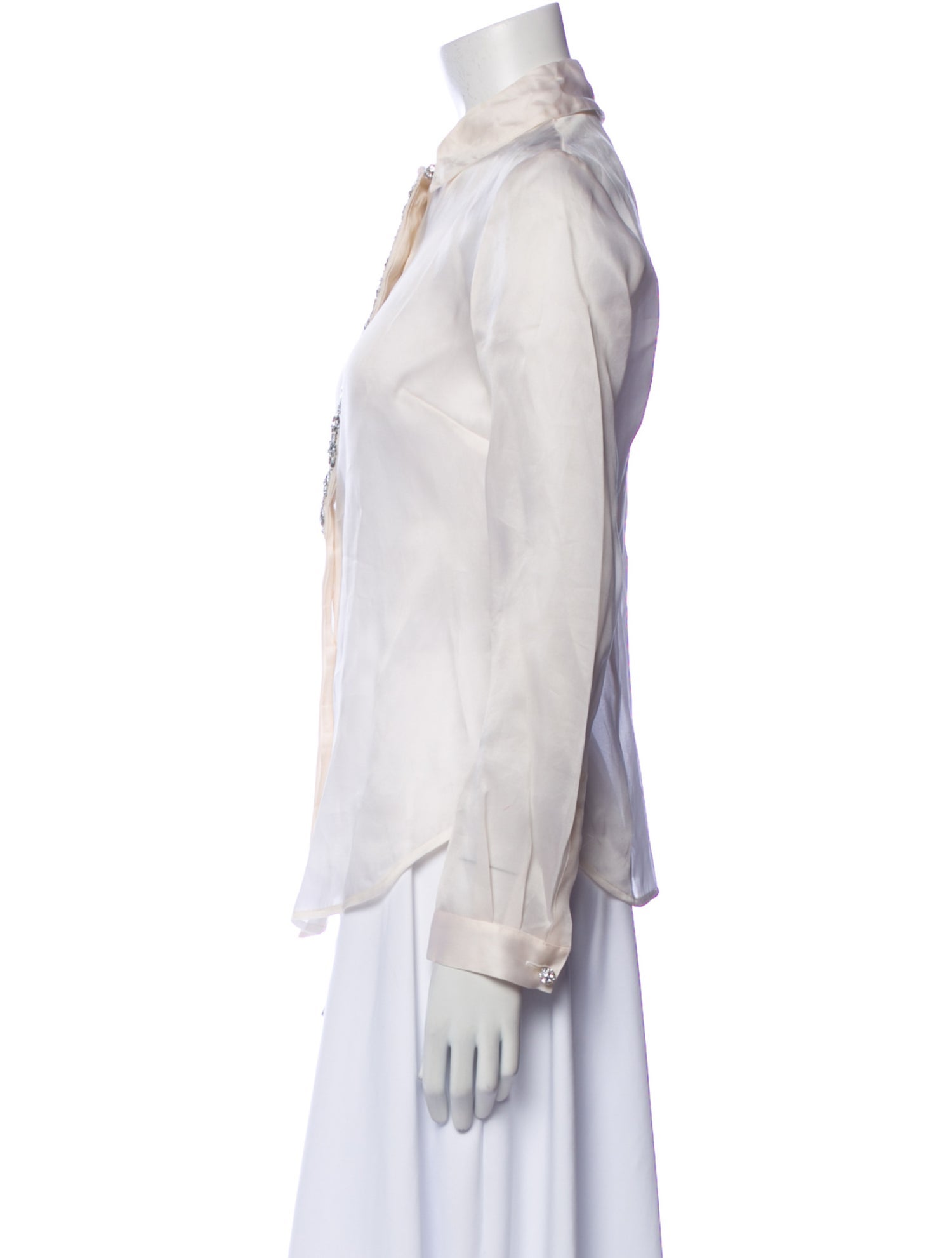 St. John Silk Long Sleeve Button-Up Top