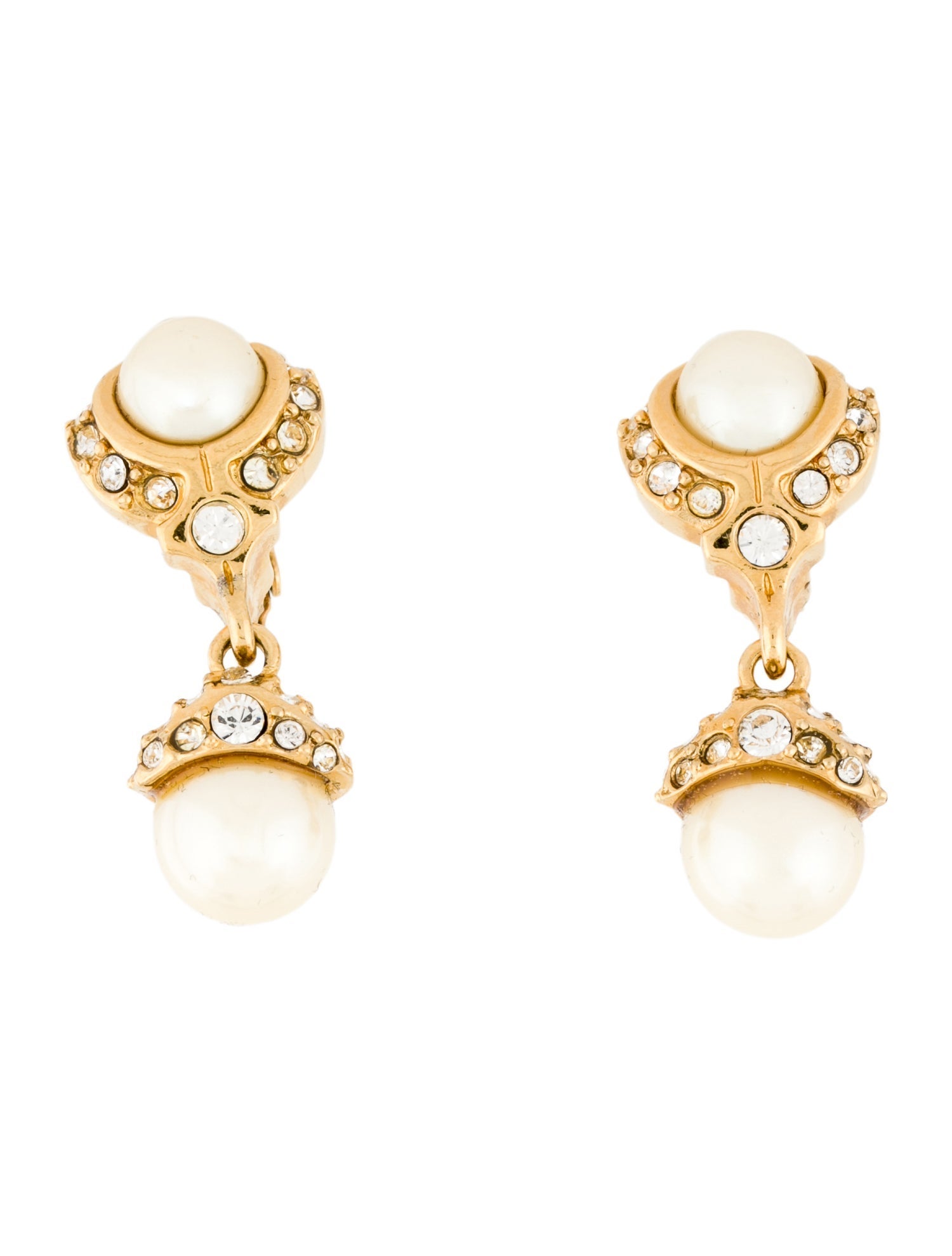 St. John Faux Pearl & Crystal Clip-On Earrings