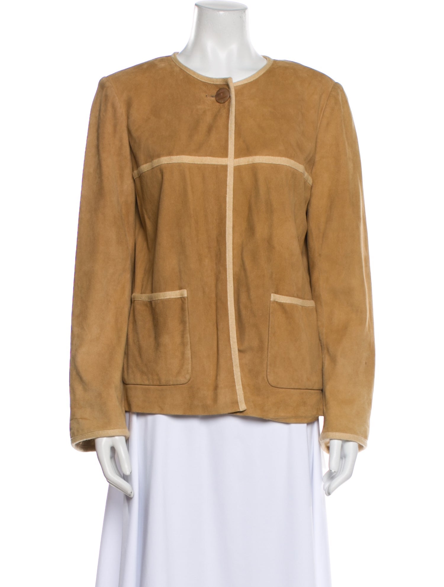 St. John Leather Colorblock Pattern Jacket