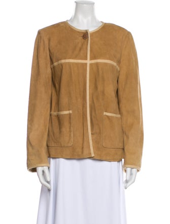 St. John Leather Colorblock Pattern Jacket