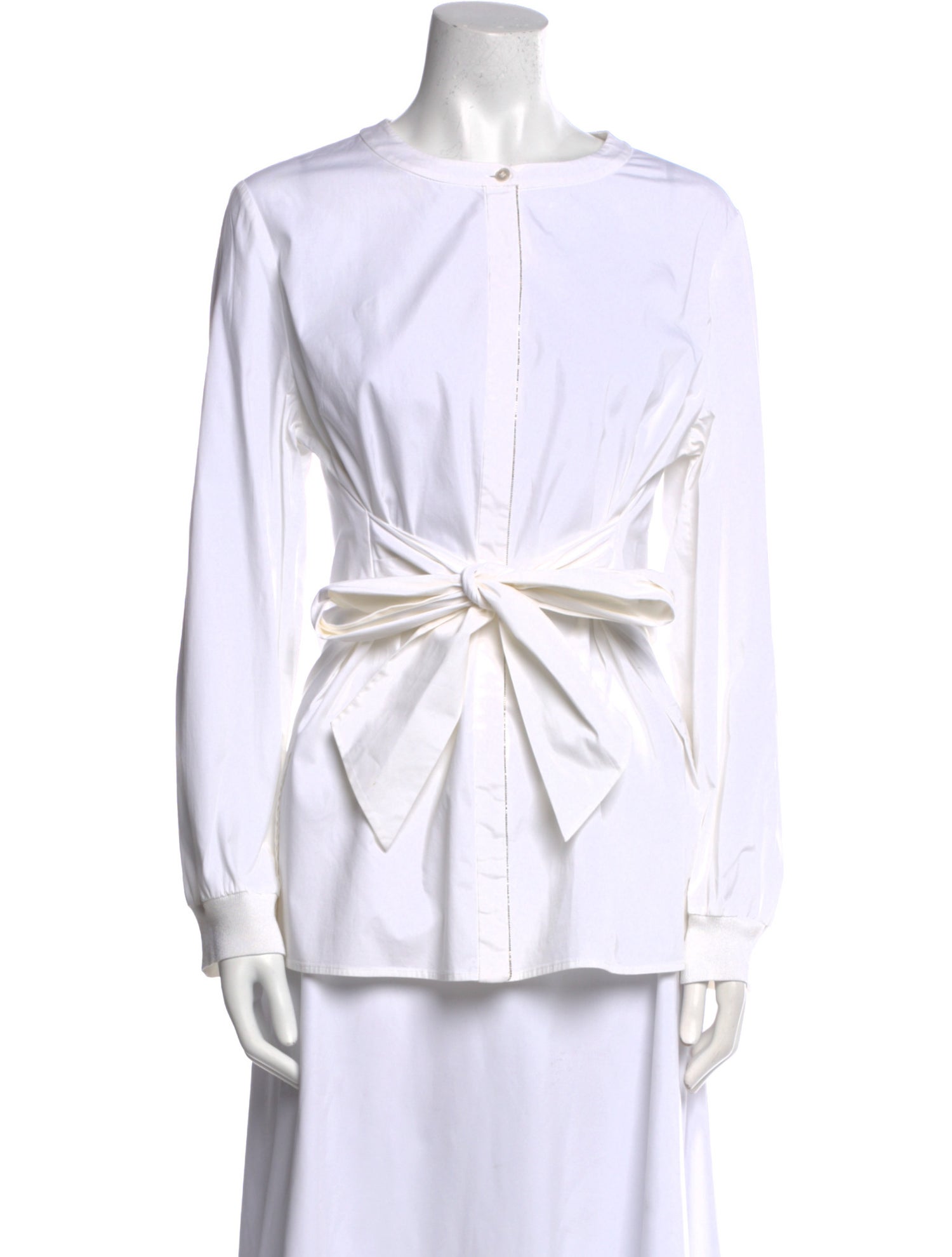 St. John Mock Neck Long Sleeve Button-Up Top