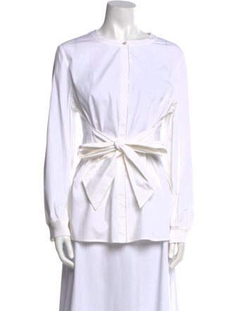 St. John Mock Neck Long Sleeve Button-Up Top