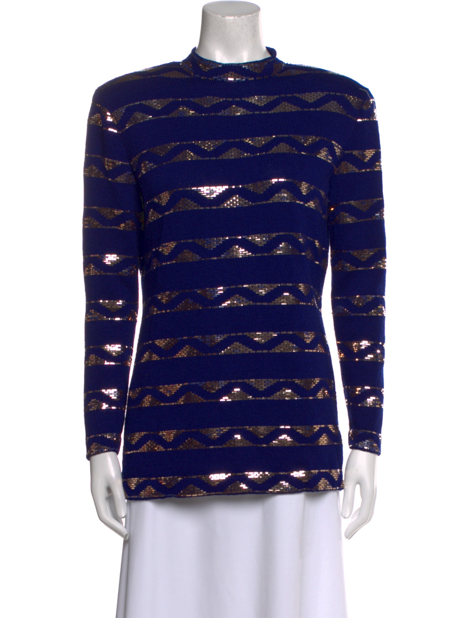 St. John Evening Striped Mock Neck Sweater