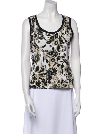 St. John Floral Print Scoop Neck Top