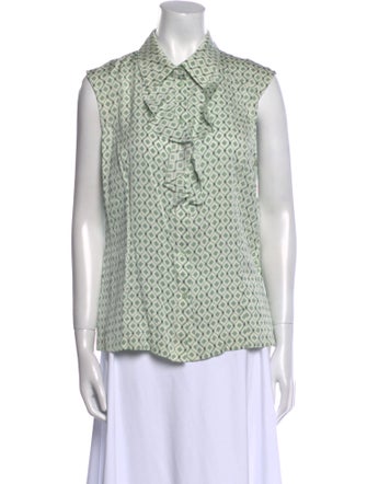 St. John Silk Printed Button-Up Top