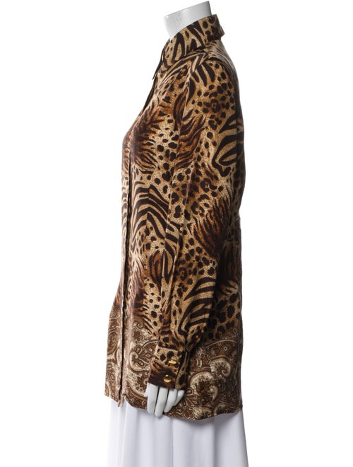 St. John Silk Animal Print Button-Up Top