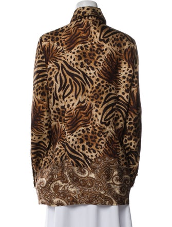St. John Silk Animal Print Button-Up Top