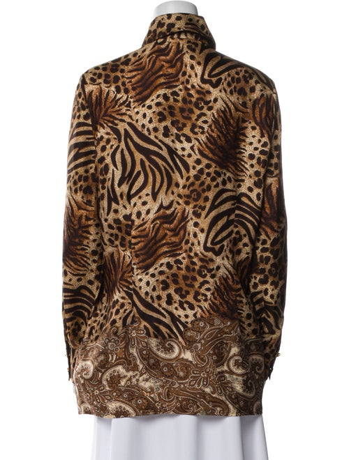 St. John Silk Animal Print Button-Up Top