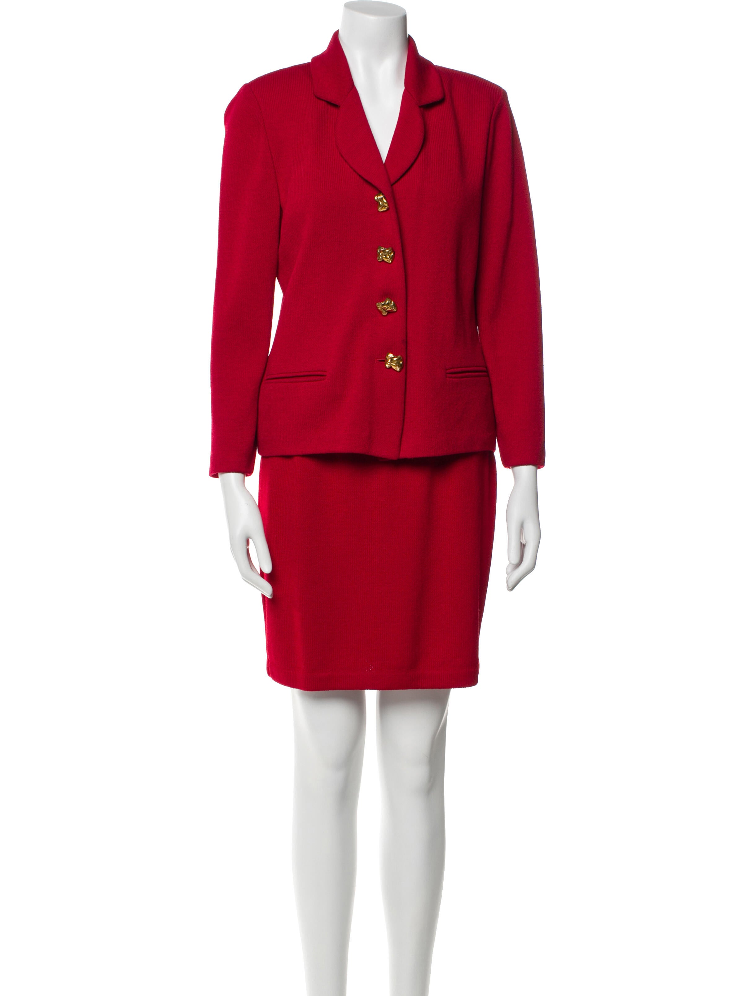 St. John Wool Embroidered Accent Skirt Suit