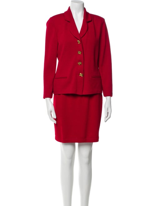 St. John Wool Embroidered Accent Skirt Suit
