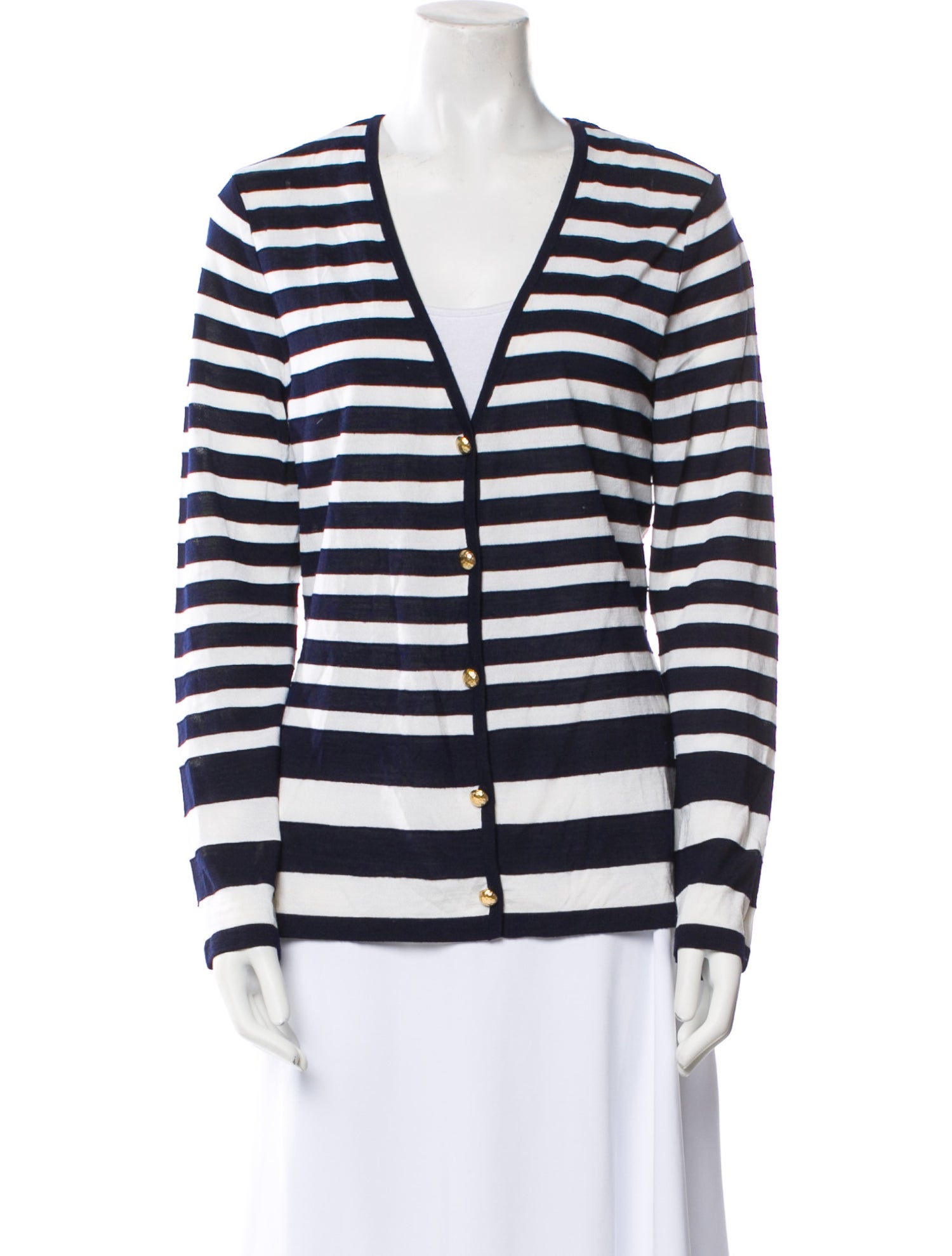 St. John Striped V-Neck Top