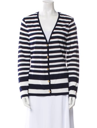 St. John Striped V-Neck Top