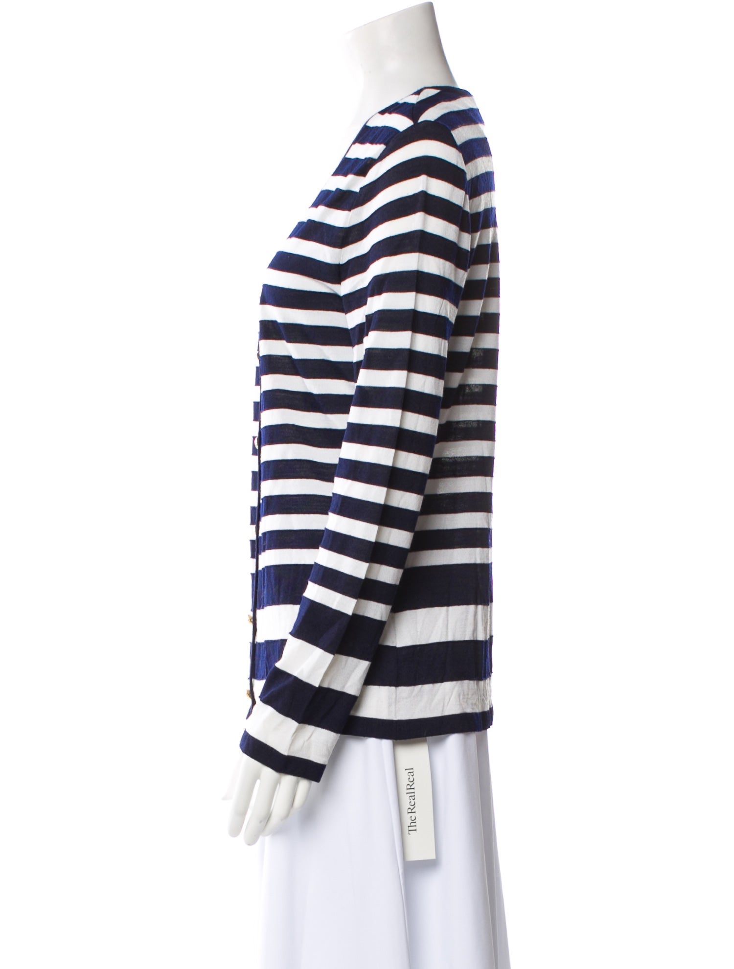 St. John Striped V-Neck Top