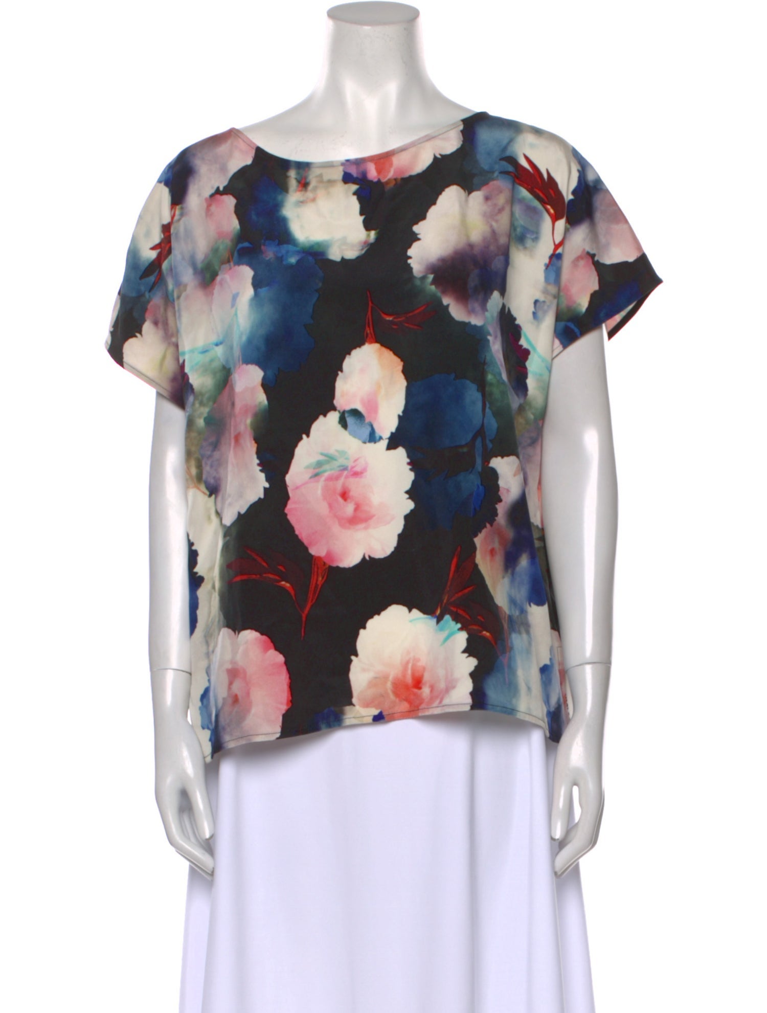 St. John Floral Print Scoop Neck Blouse