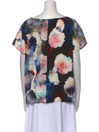St. John Floral Print Scoop Neck Blouse