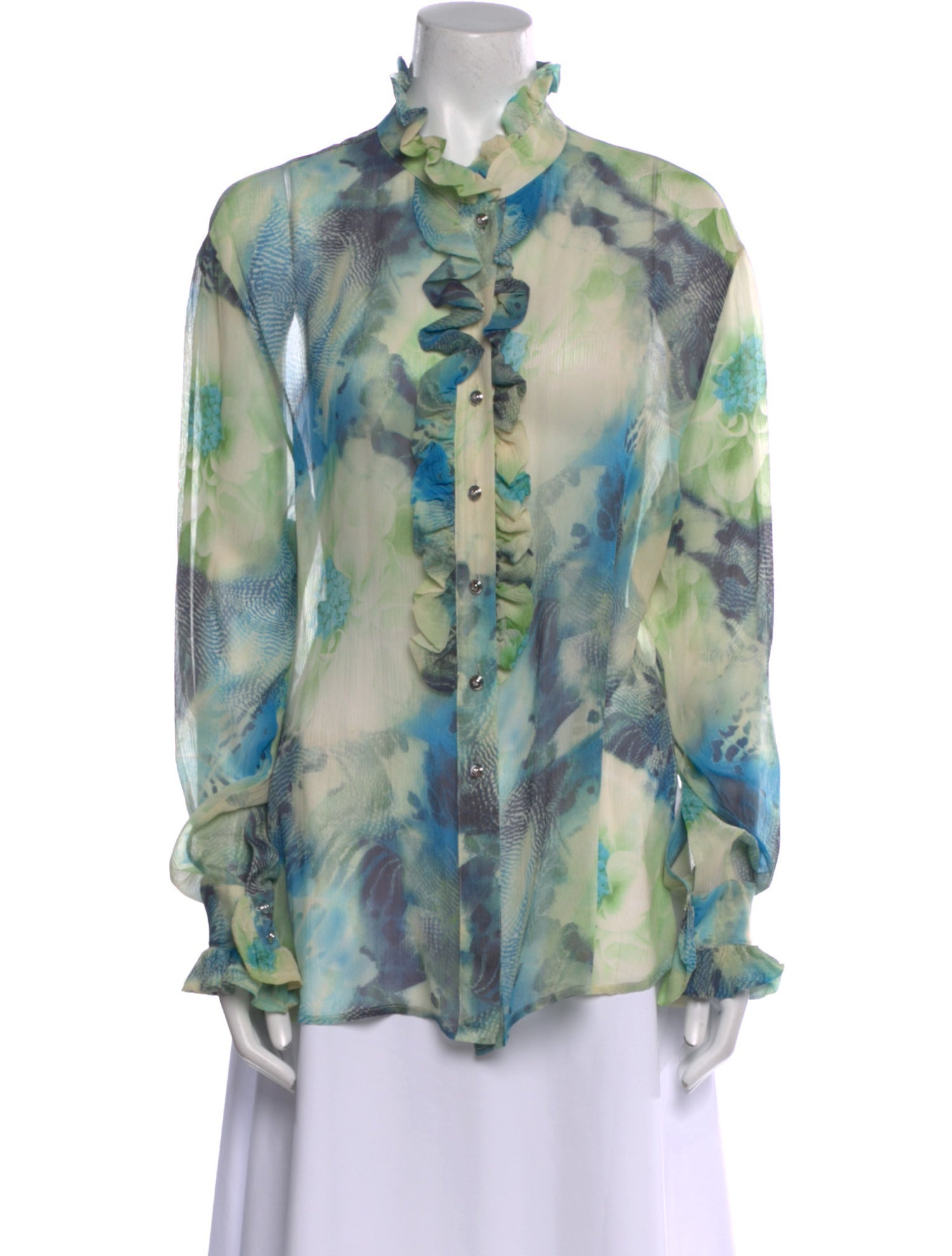 St. John Silk Printed Button-Up Top
