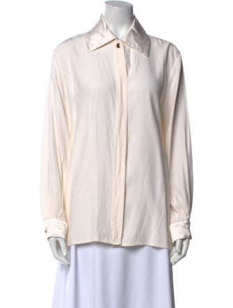 St. John Silk Long Sleeve Button-Up Top