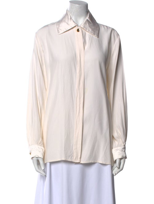 St. John Silk Long Sleeve Button-Up Top