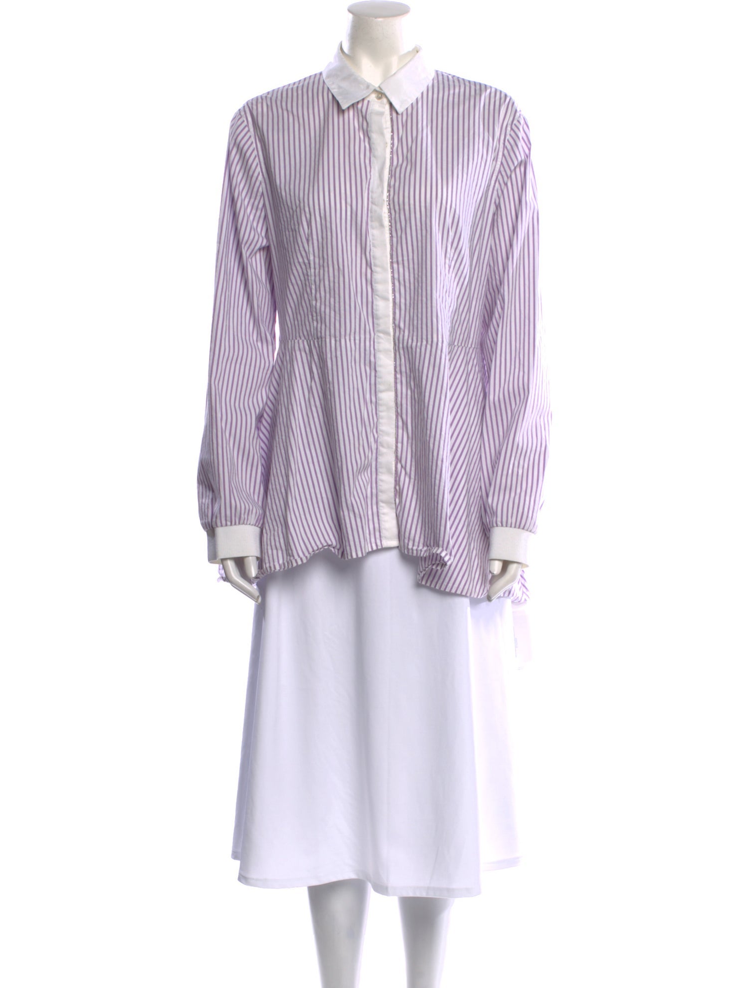 St. John Striped Long Sleeve Button-Up Top