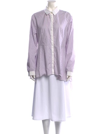 St. John Striped Long Sleeve Button-Up Top